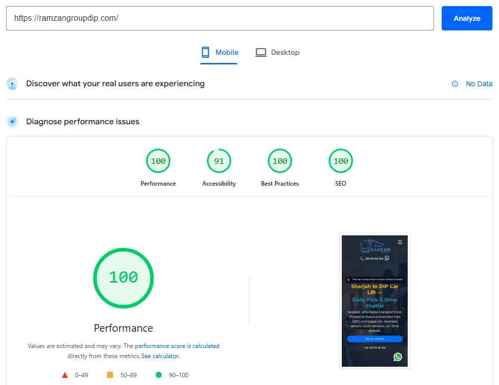 100/100 Mobile Performance
